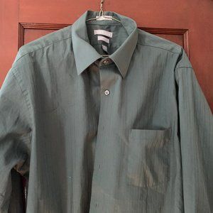 Fitted Satin Stripe Sage Green Button Down
